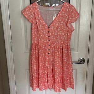 orange flower short sleeve dress